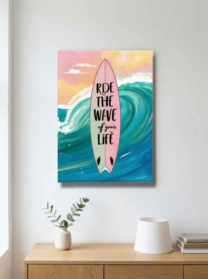 Tableau surf coloré dans une chambre d'adolescent, décoration murale sport et océan