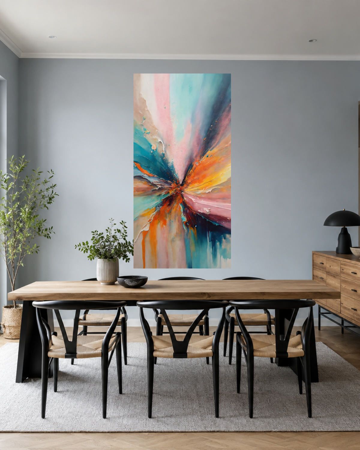 Salle à manger bleu gris — vue 1