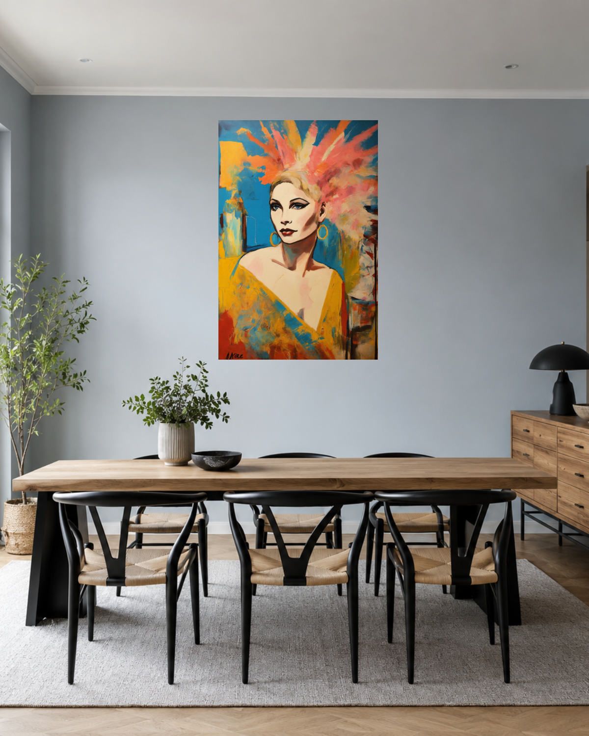 Salle à manger bleu gris — vue 1