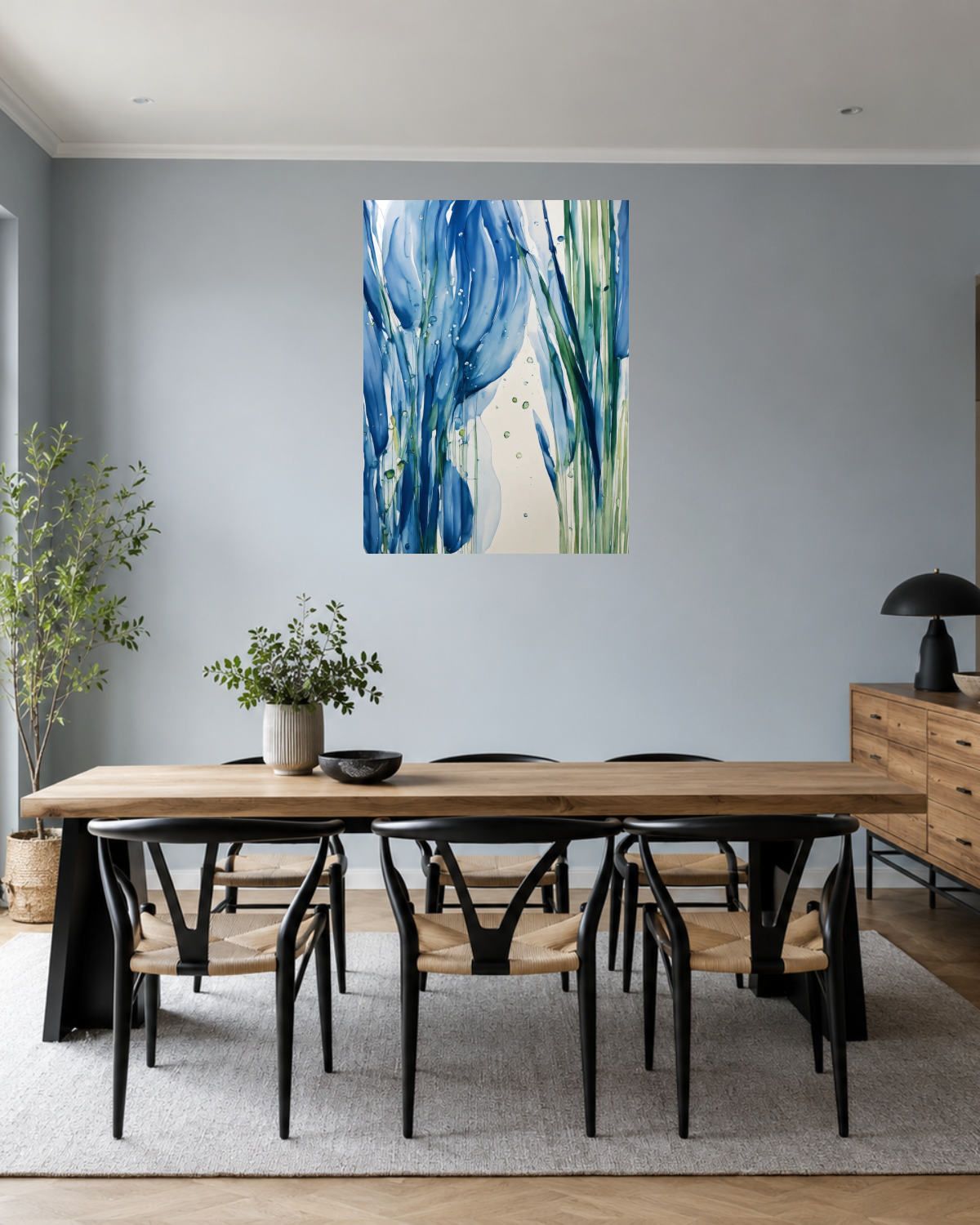 Salle à manger bleu gris — vue 1