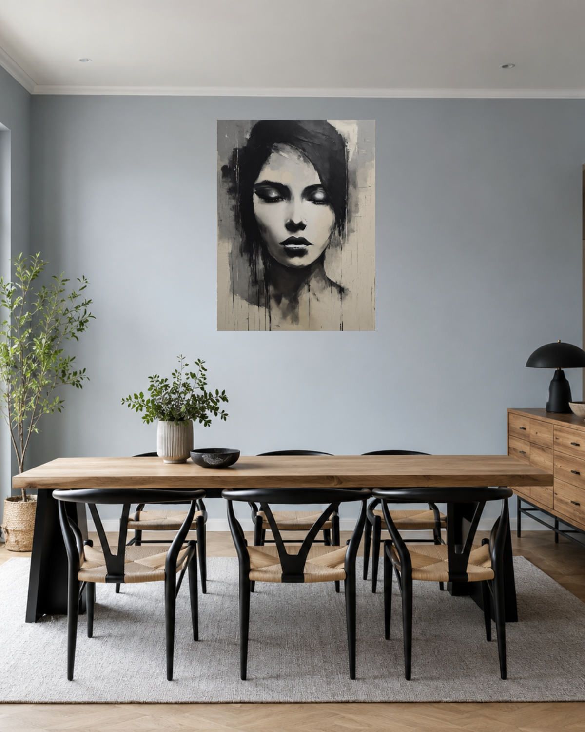 Salle à manger bleu gris — vue 1