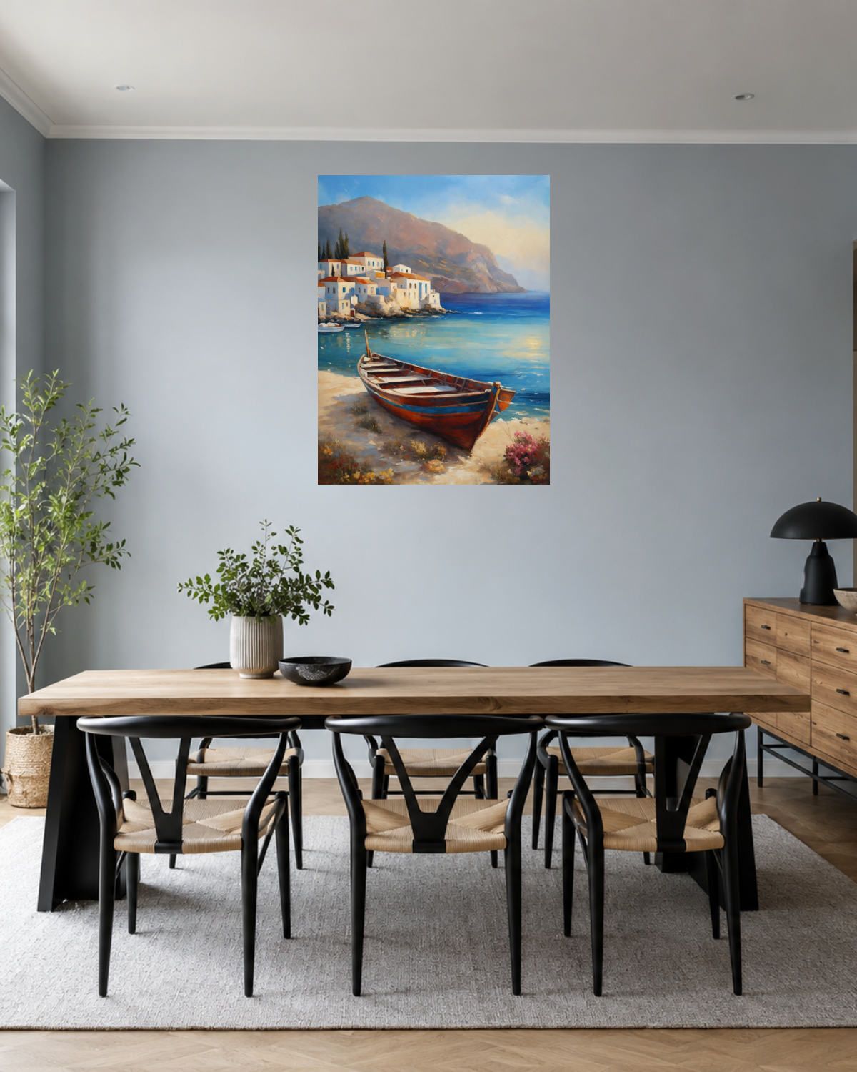 Salle à manger bleu gris