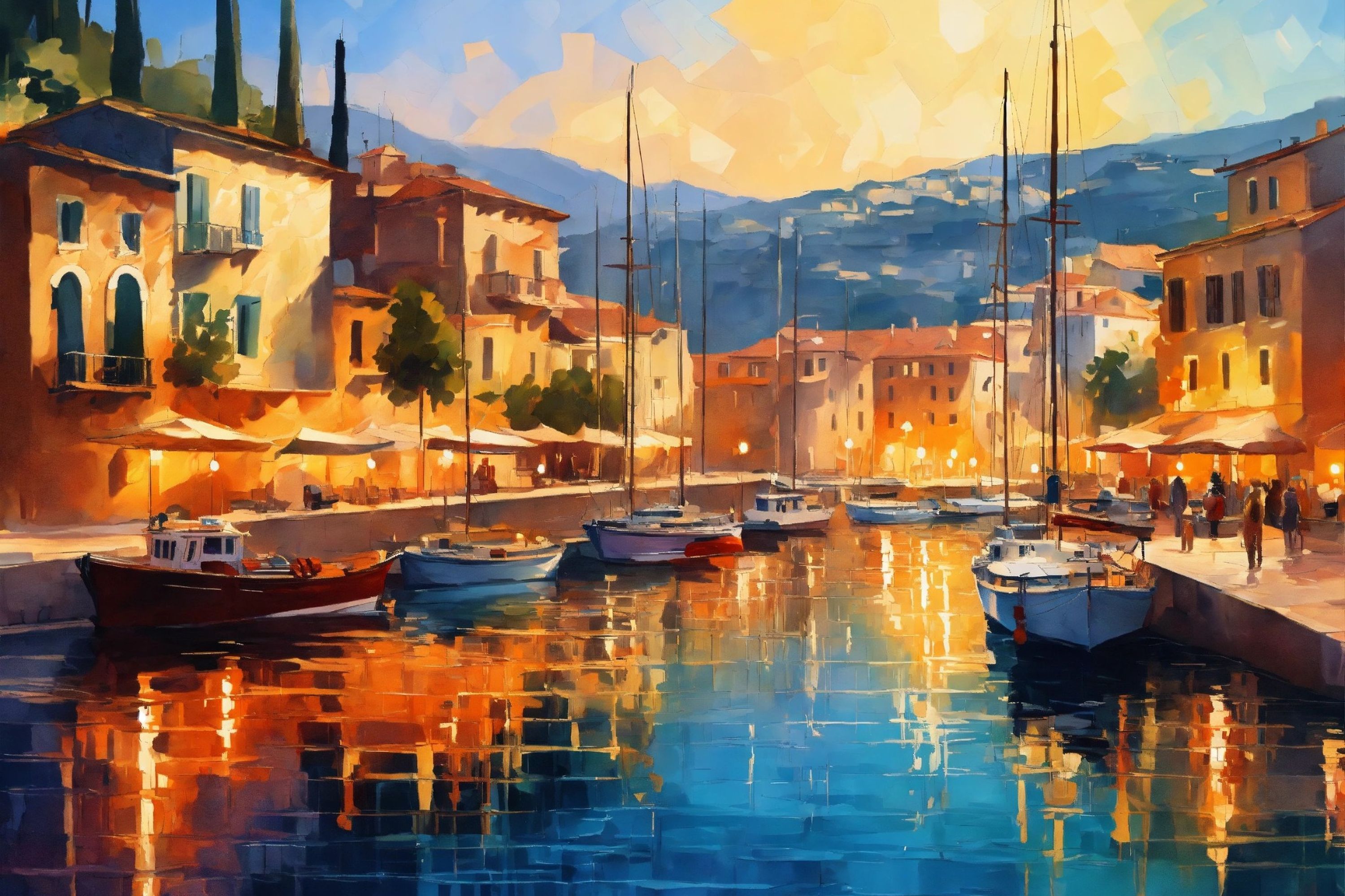 Port méditerranéen en soirée — vue 4