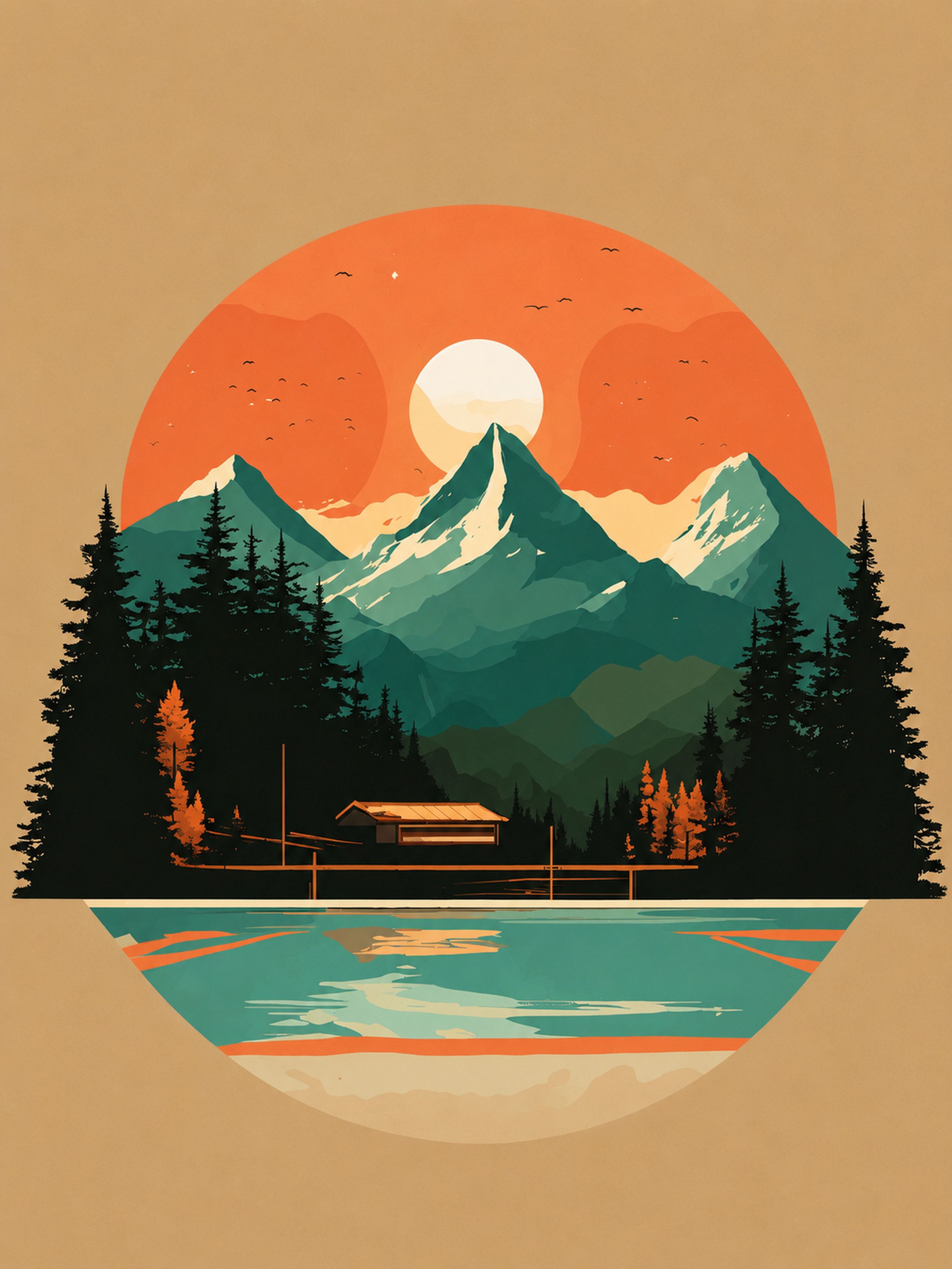 Montagne lac cabane — vue 4