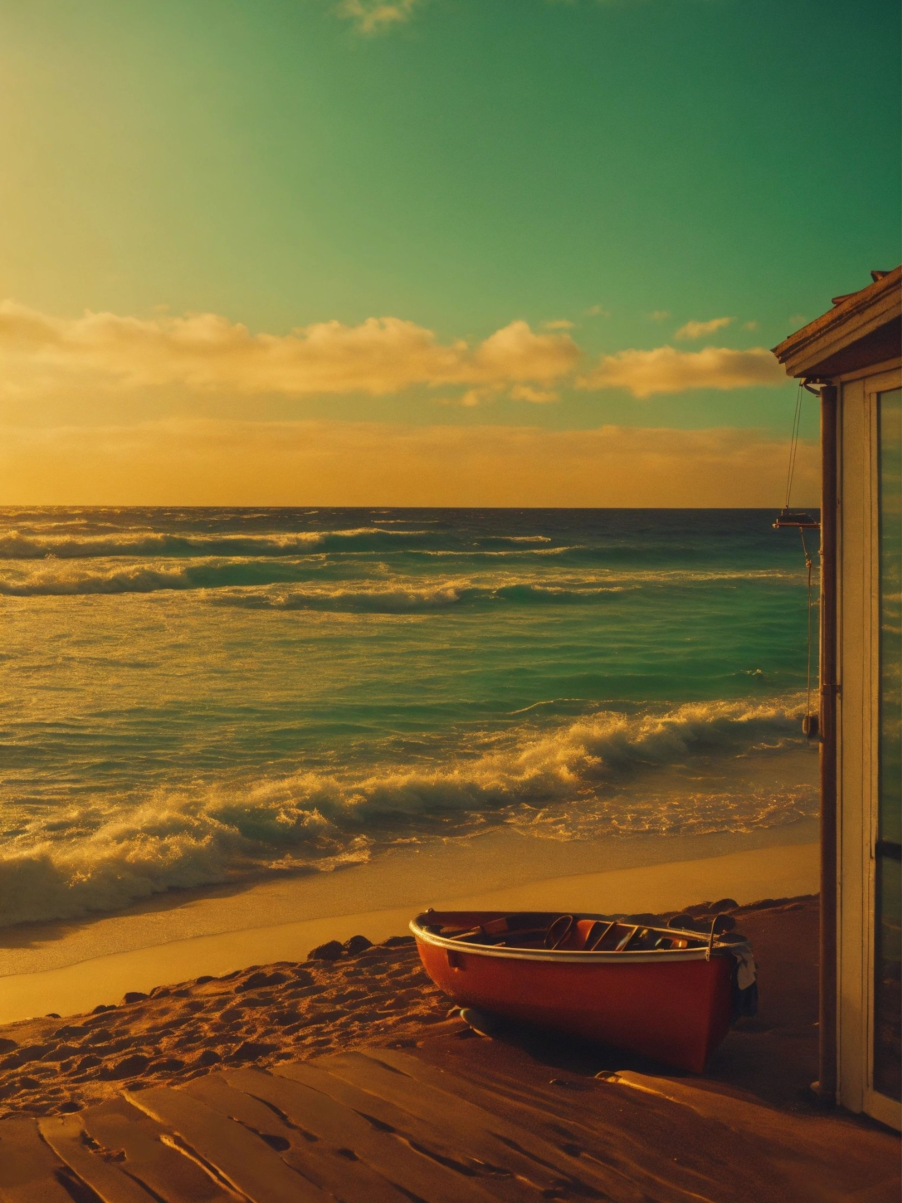 Bateau plage coucher de — vue 4