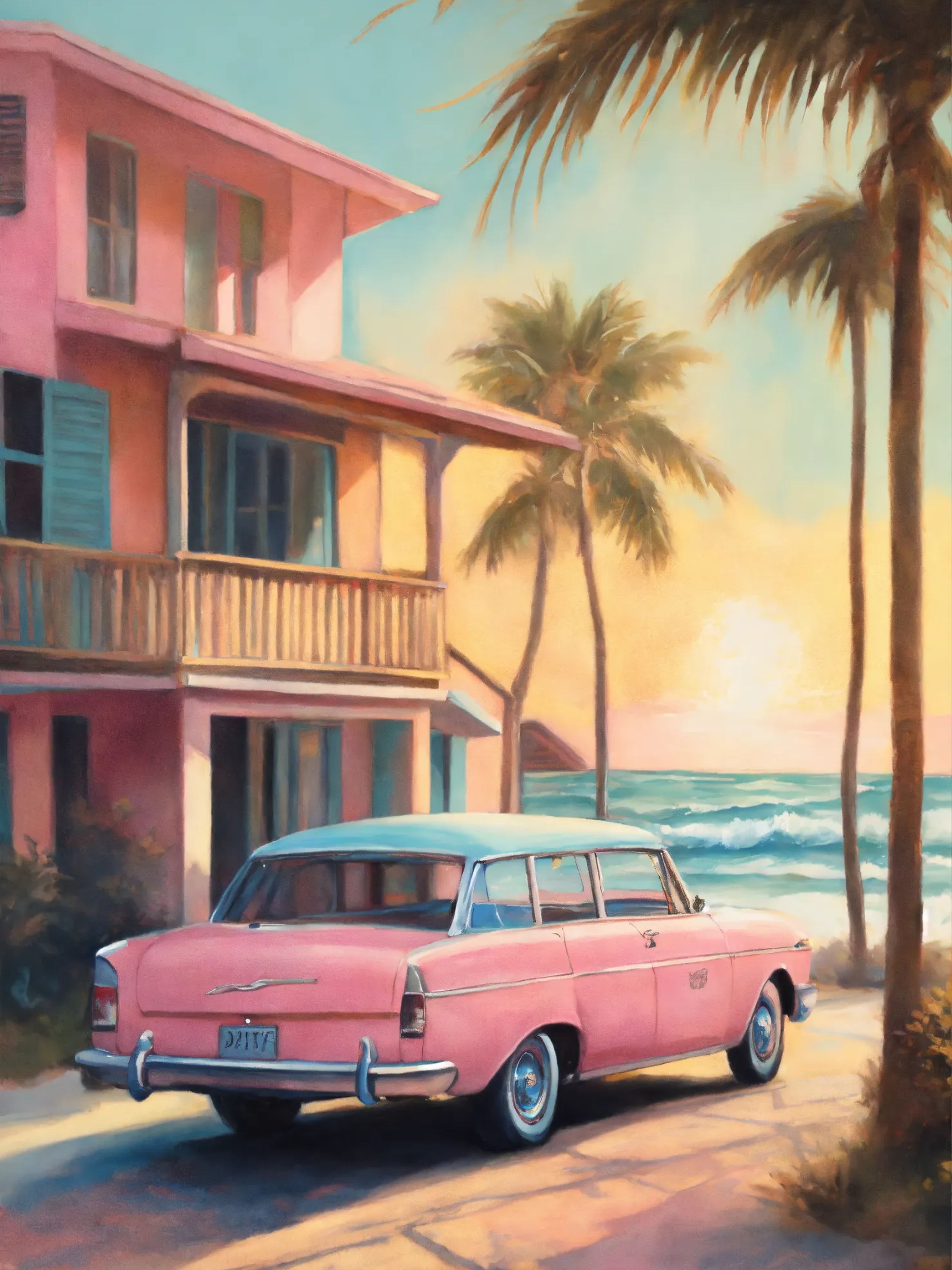 Voiture rose bord de — vue 4