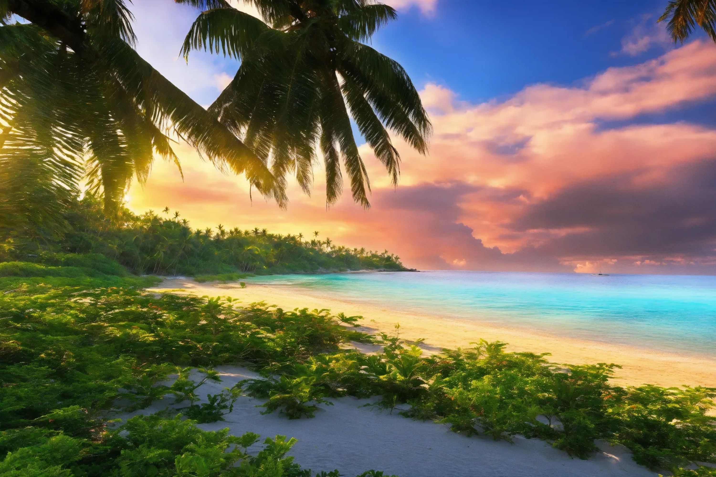 Plage paradisiaque cocotiers — vue 4
