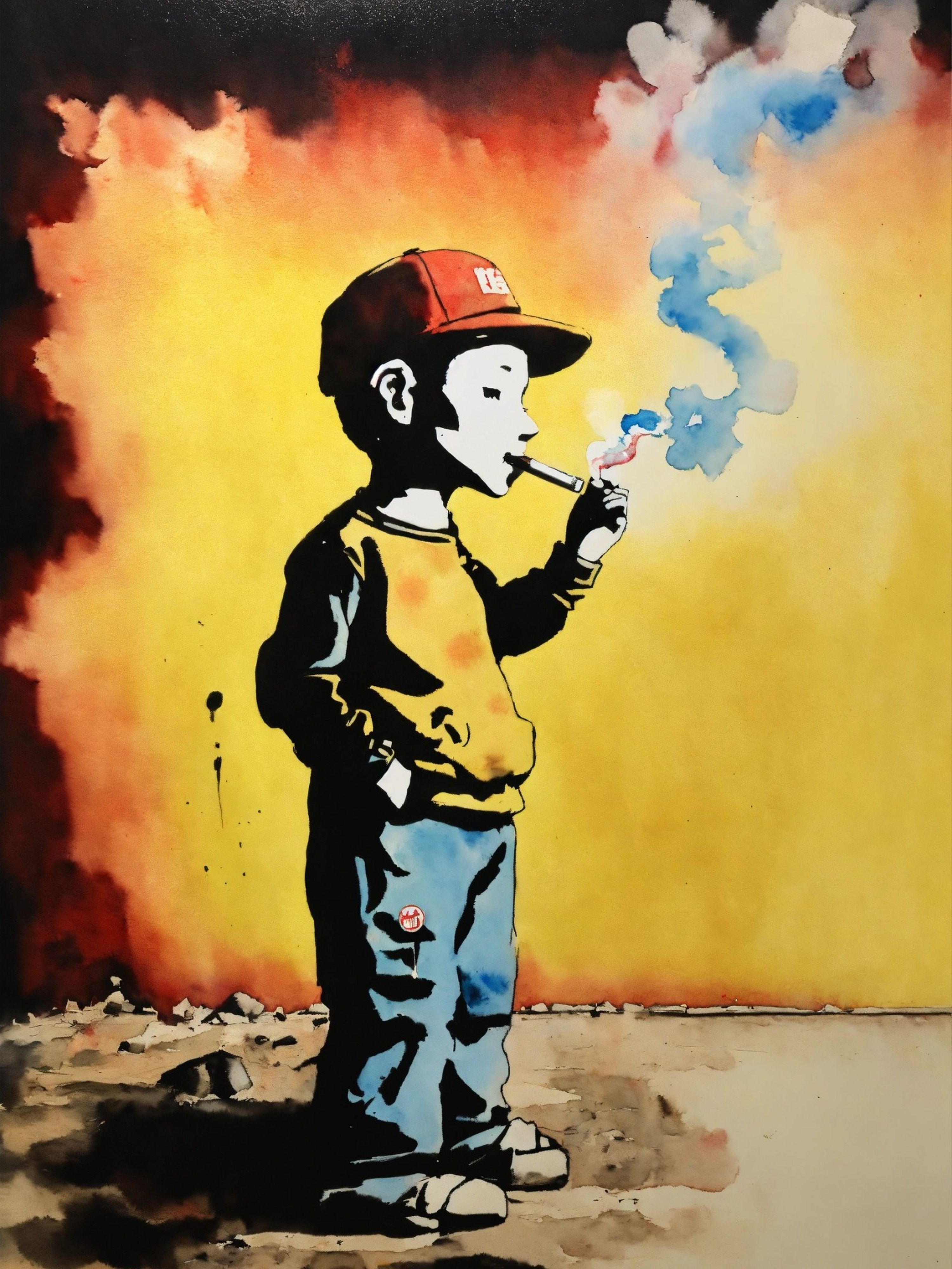 Enfant fumeur aquarelle — vue 4