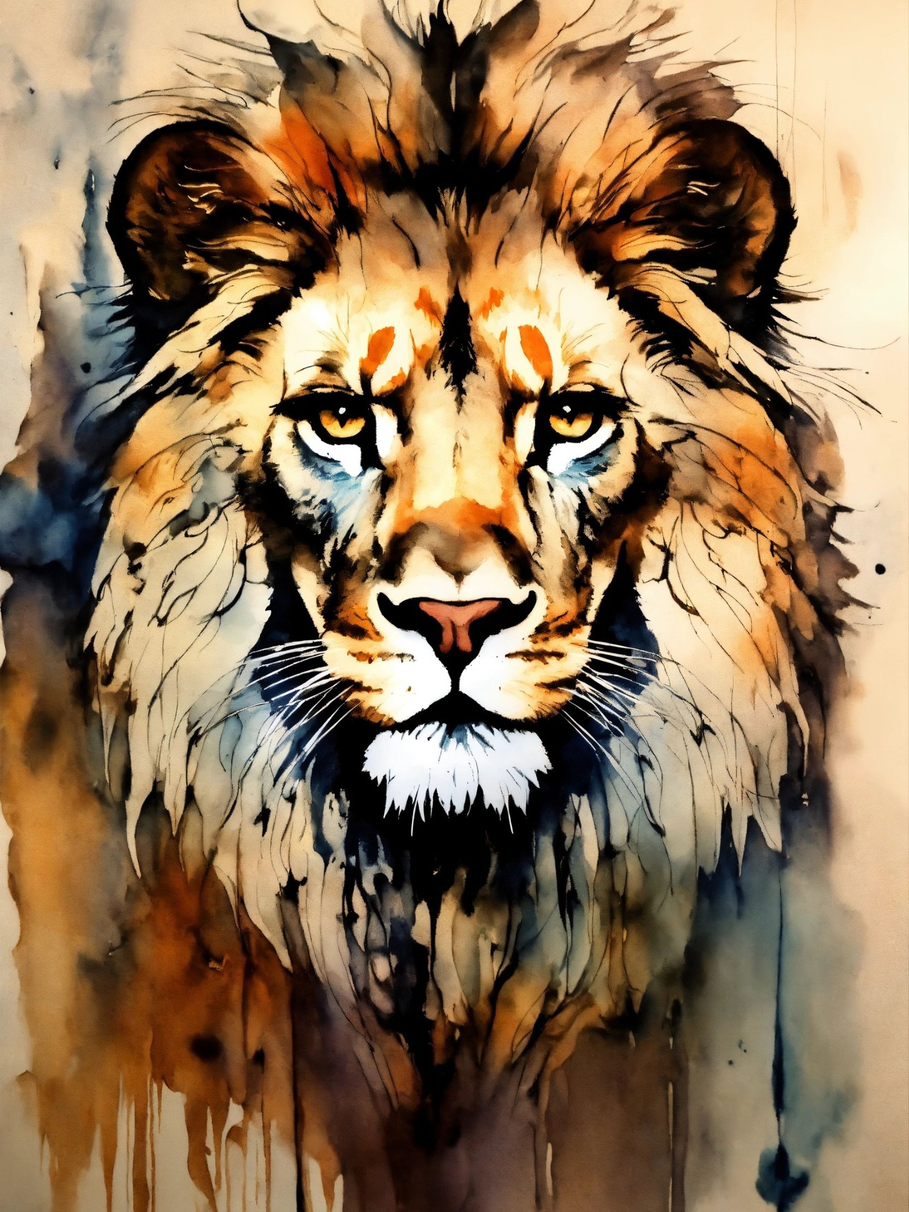 Lion rugissant aquarelle — vue 4