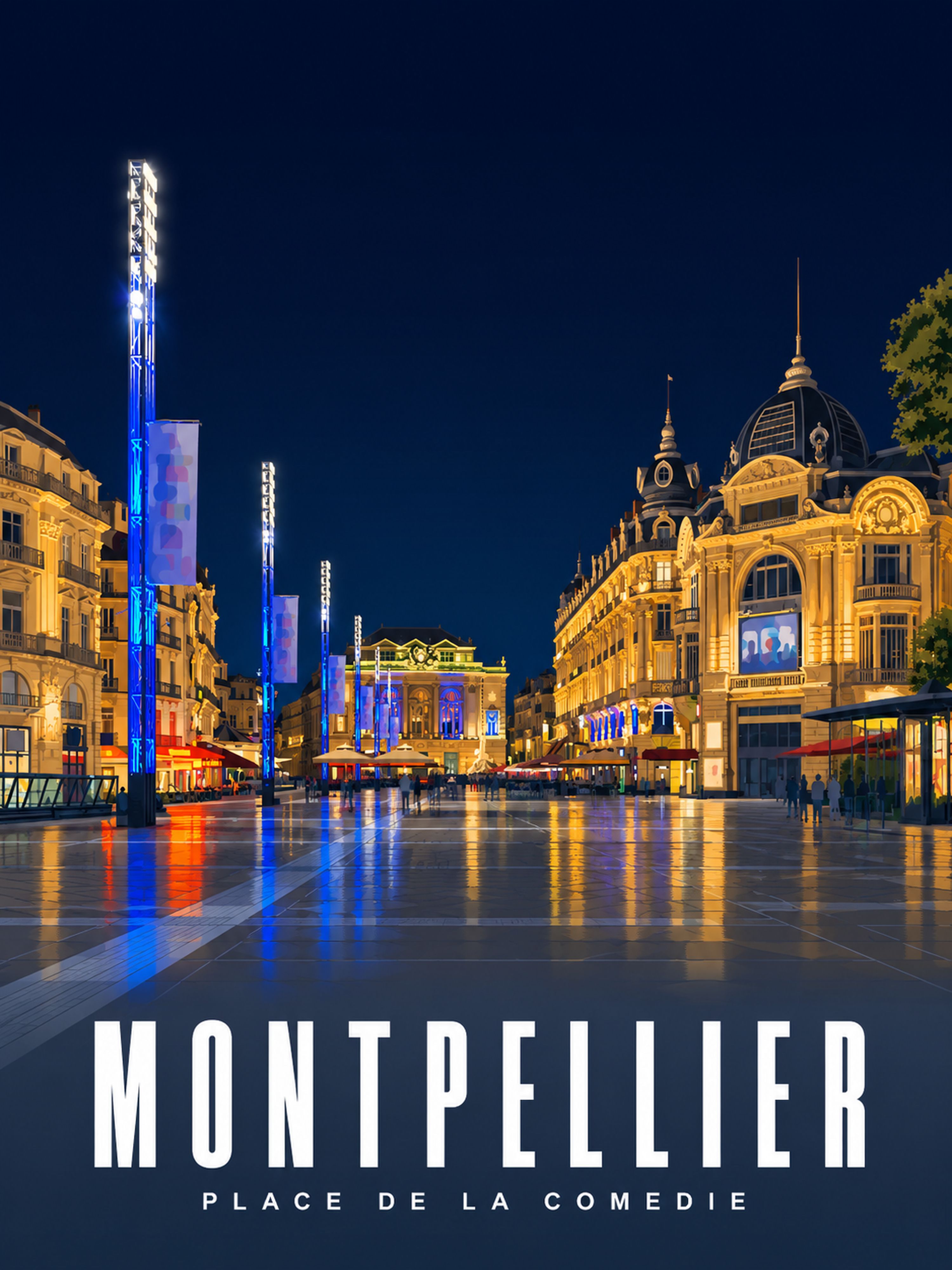 Montpellier Place Comédie Nuit — vue 5