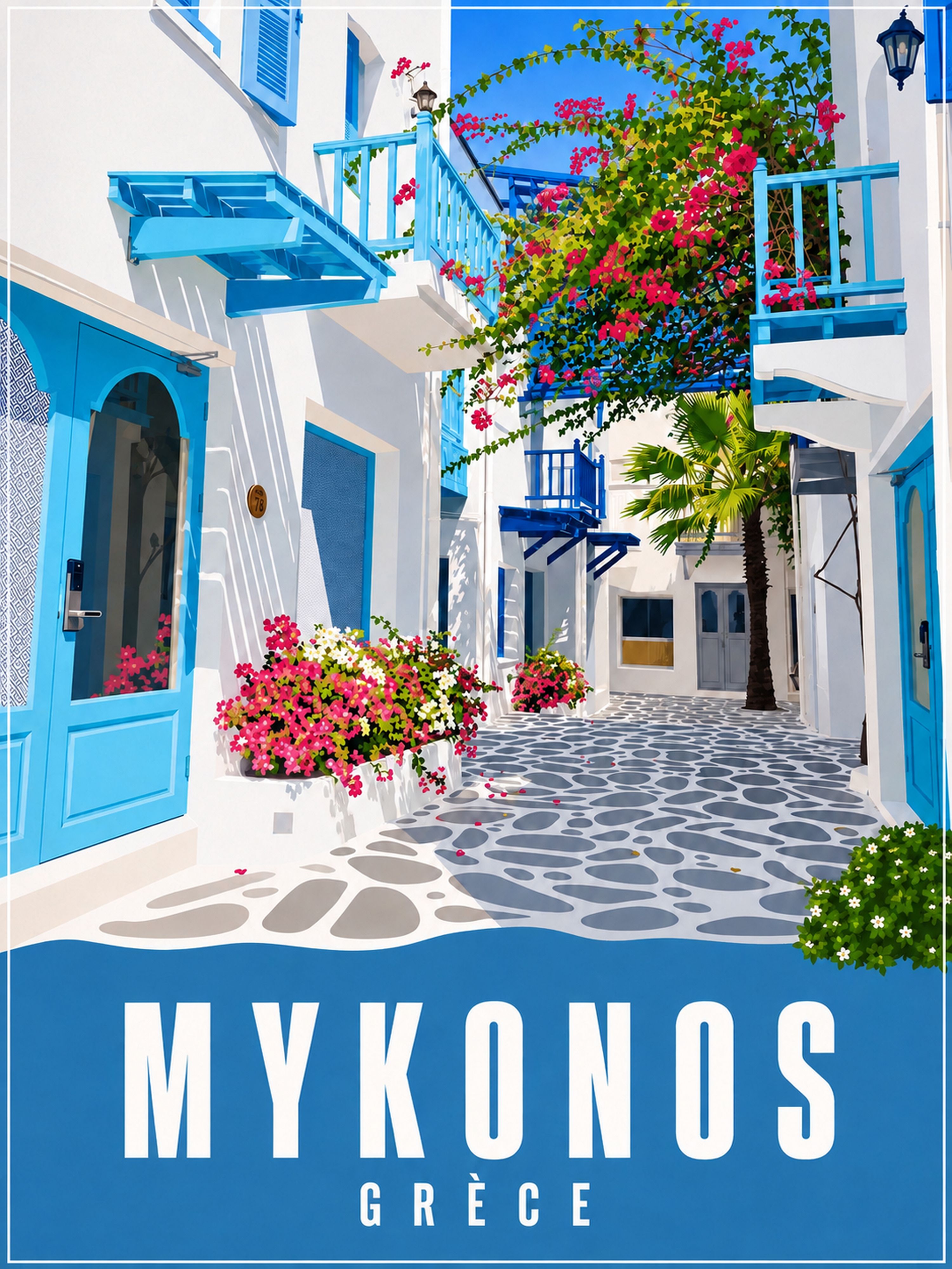 tableau mykonos rues blanches format portrait